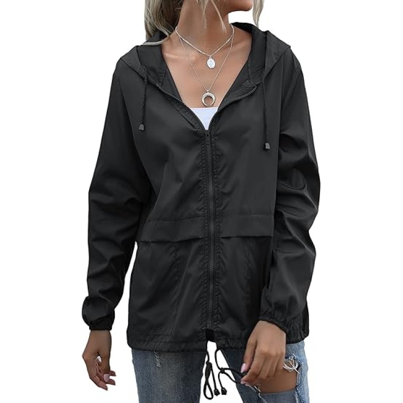 Women's Waterproof Raincoat Lightweight Rain Jacket Hooded Windbreaker with Pockets for Outdoor