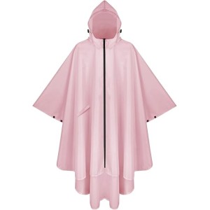 Hooded Rain Poncho for Adult with Pocket and Zipper, Waterproof Lightweight Raincoat for Men and Women