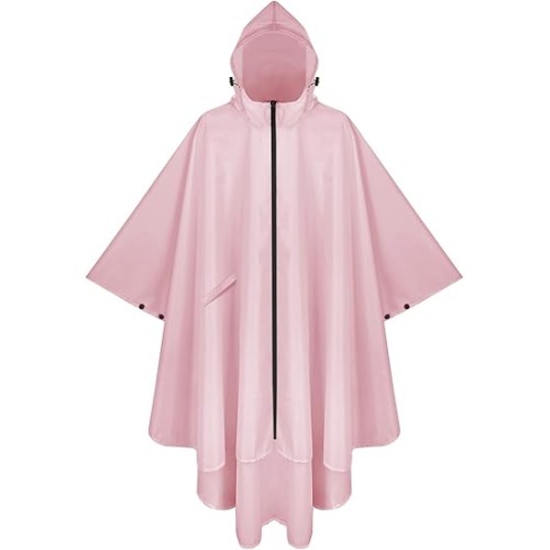 Hooded Rain Poncho for Adult with Pocket and Zipper, Waterproof Lightweight Raincoat for Men and Women