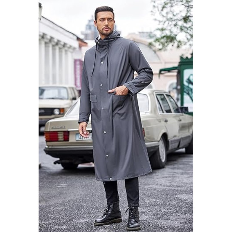 Men's Rain Jacket with Hood Waterproof Lightweight Active Long Raincoat