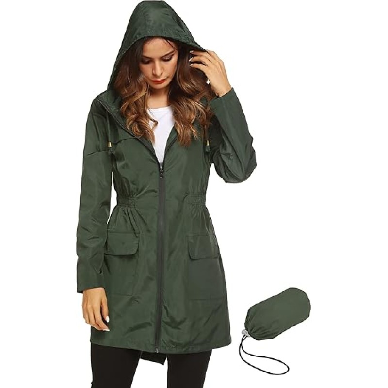 Women Waterproof Lightweight Rain Jacket Active Outdoor Hooded Raincoat
