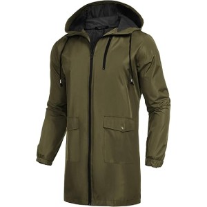 Men's Long Raincoat Ligtweight Rain Jacket Waterproof Outdoor Jackets with Hood