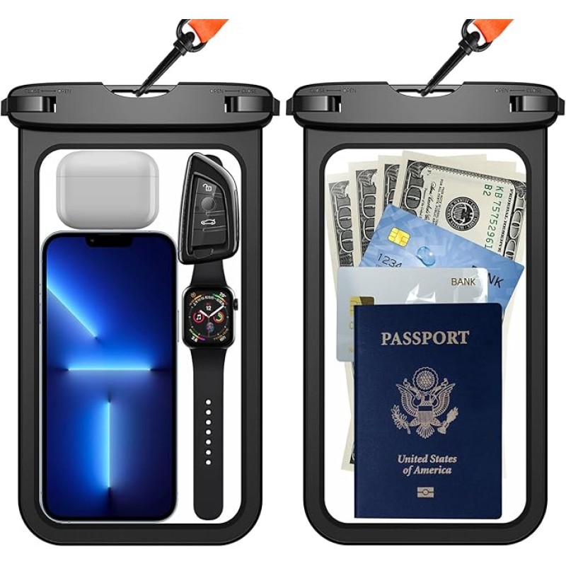 2 Pcs Waterproof Phone Pouch, [Up to 10" Large]  Waterproof Cell Phone Case Dry Bag with Lanyard
