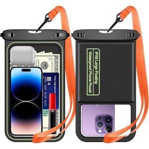 2 Pcs Floating Waterproof Phone Pouch, [Up to 10" Large] Universal IPX8 Waterproof Cell Phone Dry Bag with Lanyard