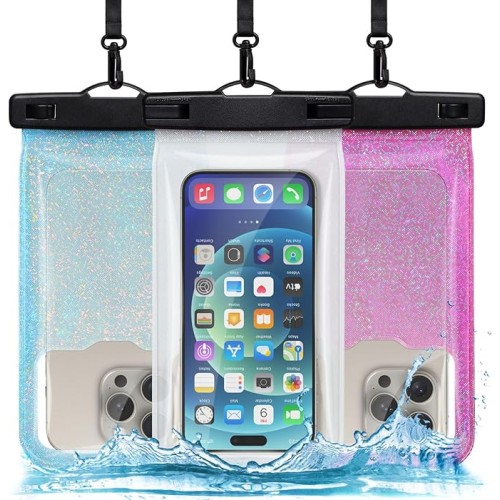 Waterproof Phone Pouch - 3 Pack Shining Dazzling TPU Waterproof Phone Case with Lanyard - Fit iPhone Up to 7.2"